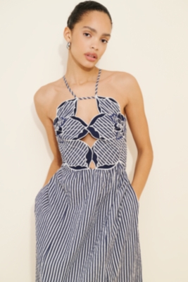 Hibiscus Cutwork Cotton Midi Dress