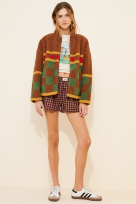 Checkered Zip-Up Sherpa
