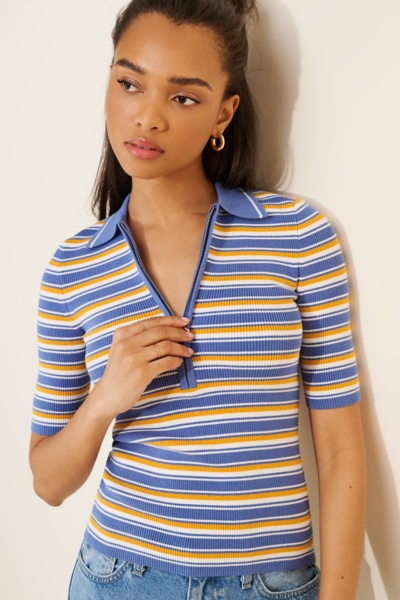 Stripe Remi Cotton Compact Zip Knit Polo | Nuuly