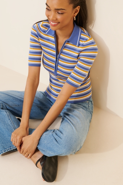 Stripe Remi Cotton Compact Zip Knit Polo | Nuuly