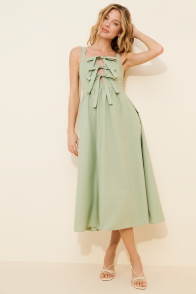 Sleeveless Midi Dress Women Bow Detail Elegant Summer A-Line Dress main image 1