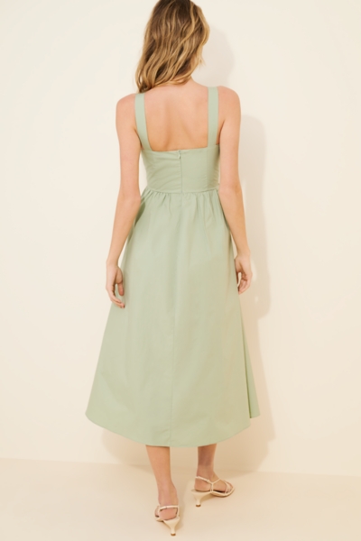 slim fit dress slacks Light Green Fruit Print Puff-Sleeve Midi Dress w/ Slit