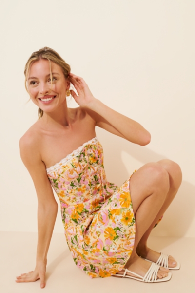 orange dress a line Charming Orange Strapless Sleeveless Chiffon Prom Dress A-Line With Zipper Pleats