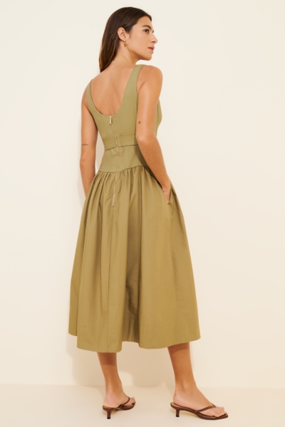 Linen Blend Sleeveless Drop Waist Scoop Midi Dress | Nuuly