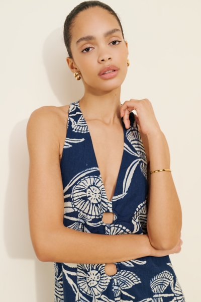 plunge linen dress Celandine + Plunge-Neck Linen Blend Maxi Dress