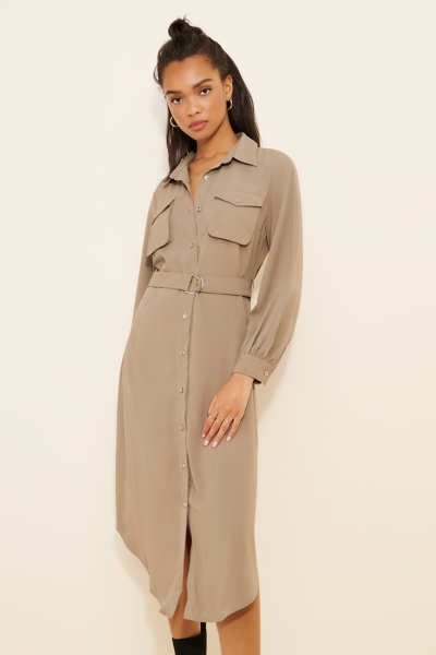 knee length dresses for ladies Black Long Sleeve Shirt Dress main image 1