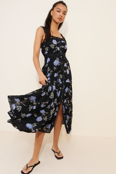 satin midi maxi dress Women's Sweet Recollection Dark Gold Floral Satin Maxi Dress | Size: S