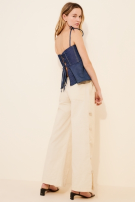 【THE MOZZ】[Premium] Nuve Linen Wide Pants White Wide Leg Trouser | Wasic – motelrocks-com-us