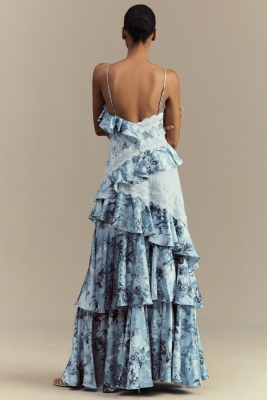 Elora Sleeveless V-Neck Ruffle Lace Maxi Dress