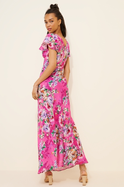 Linen Flutter Sleeve Floral Maxi Dress | Nuuly