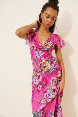 Linen Flutter Sleeve Floral Maxi Dress | Nuuly