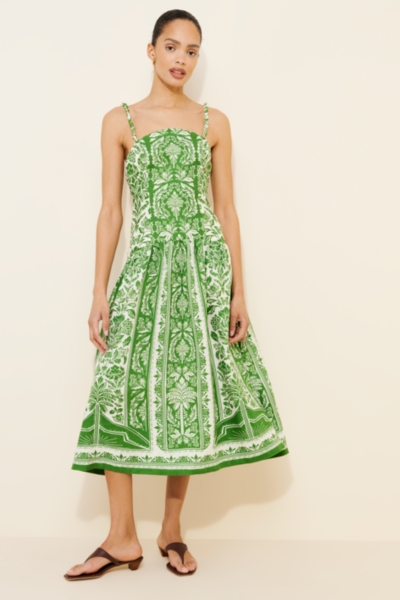 Delicate Tapestry Linen Midi Dress