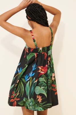 ワンピースその他 FARM Rio Midnight Macaw Fiesta black mini dress in linen ble Black Midnight Macaw Fiesta LENZING™ ECOVERO™ Euroflax™ Mini
