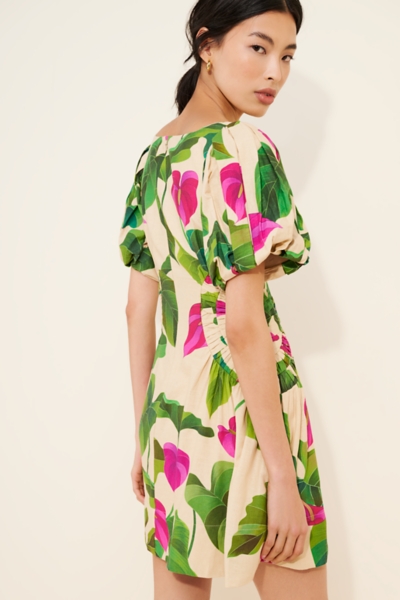 Anthurium Leaves Puff Sleeve Mini Dress | Nuuly