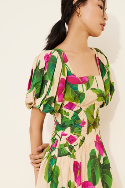 chinese dress ladies Shop the Anthurium Leaves Sand Cotton Mini Dress main image 1
