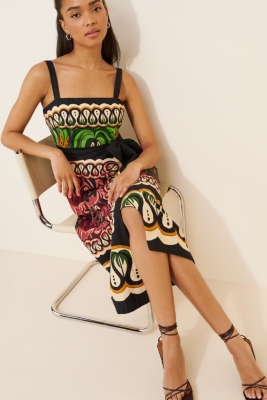 Coconut Tree Flow Scarf Linen Blend Midi Dress | Nuuly