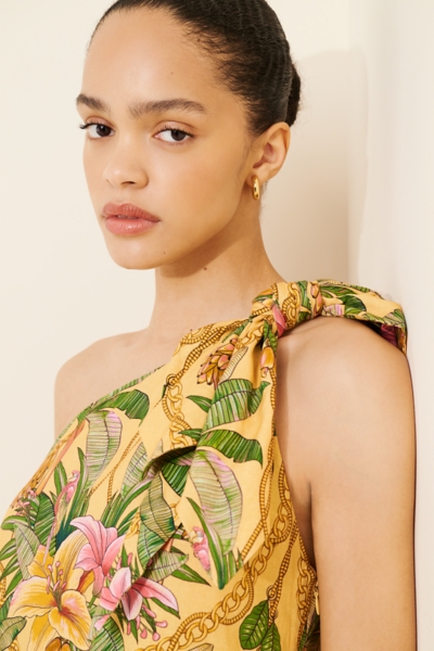one shoulder tropical dress Orange Floral Print One Shoulder Dress - Maxi Dresses