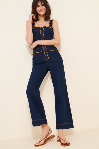Sleeveless Scallop Denim Jumpsuit | Nuuly
