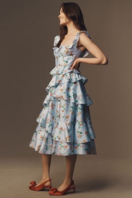 Sydney Corset Fit-and-Flare Taffeta Midi Dress