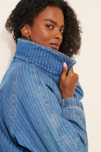 ジャケット・アウター Bibiy. JUNO ZIPPER KNIT Threadbare Women's Beige Cable Knit Zip-Up Bomber Jacket