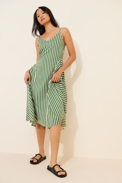 chinese dress ladies Striped Sleeveless Linen Blend Dress Medium main image 0