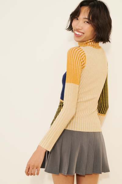 Wool Blend Mix Block Turtleneck Sweater | Nuuly