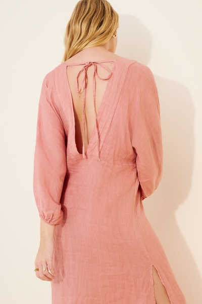 chinese dress ladies Dusty Rose Linen Dress - Loose Summer Women Dress