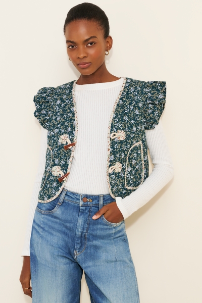 Printed Ruffle Quilted Vest | Nuuly