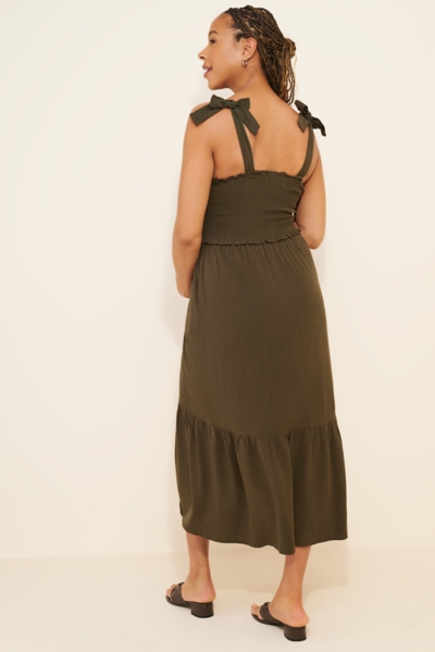 knee length dresses for ladies Back Sharing Midi Dress Xs/S / Oatmeal / 60% Cotton 30% Linen 10% Viscose main image 0