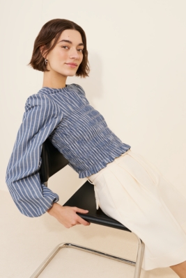 Navy Lurex Clip Dot Smocked Waist Top – Sail to Sable