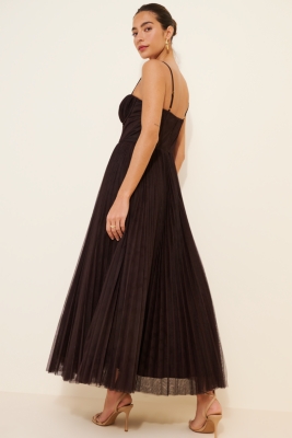 Amara Corset Pleated Tulle Fit & Flare Midi Dress