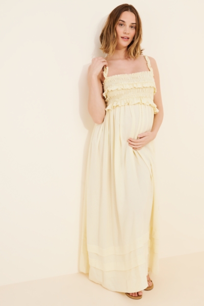 Maternity Linen Blend Ruffle Maxi Sundress | Nuuly