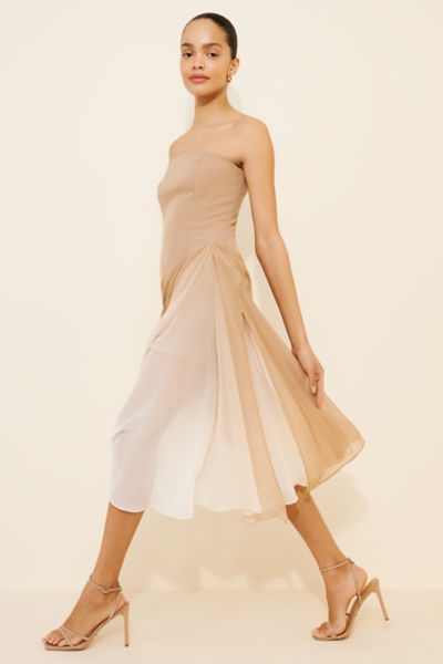 beige strapless midi dress Mimi Strapless Midi Dress