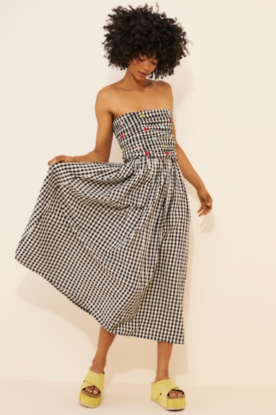 strapless gingham midi dress Strapless Gingham Midi Dress