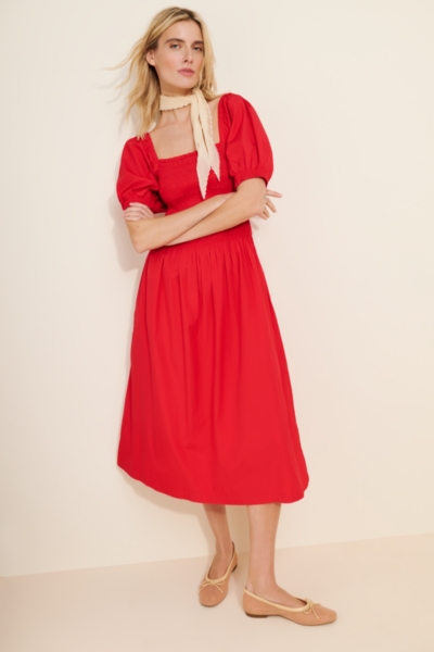 Smocked Puff Sleeve Midi Dress | Nuuly