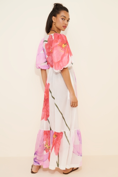 chinese dress ladies Laraline Blush Puff Sleeve Maxi Dress with Floral Embroidery – Frock and  Frill