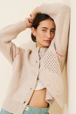 【DISCERNMENT】Minimal Round Neck Half Cardigan Novelty Cashmere Airy Cable Cardigan – NAADAM