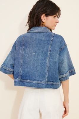 ◆7月新作◆Blue Jean Oversized Boxy Crop Top Inspire Your Style with Our Oversized Boxy Crop Top
