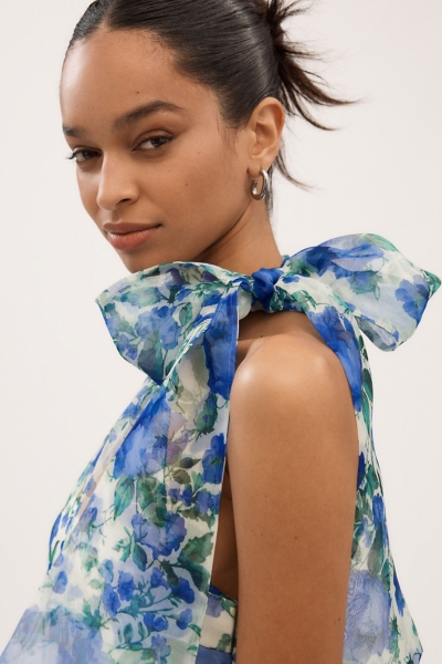 Kendall High-Neck Scarf Floral Organza Maxi Dress | Nuuly