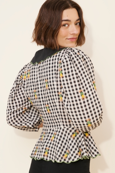 Linen Blend Gingham Embroidered Top | Nuuly