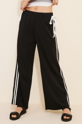 【U LAN】(UNISEX) Triple Track Wide Pants LU'U DAN - BLACK SUPA-SLEAZE TRACK PANTS