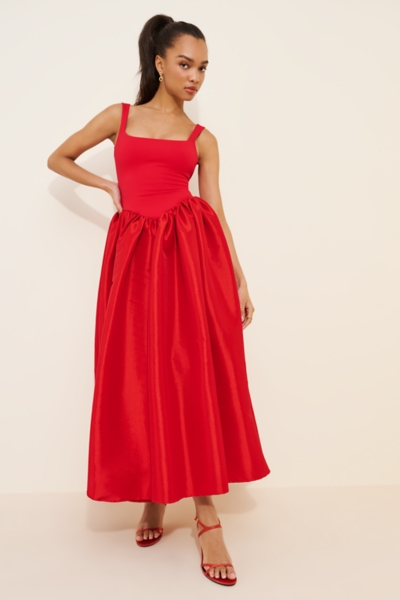 knee length dresses for ladies Lace Detail Cotton Maxi Dress: Cherry Merlot / S main image 1