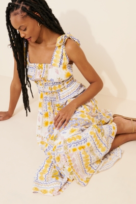 ♡ Notting Hill Belted Dress M Mesh Printed Bandeau Midi Dress | Nuuly