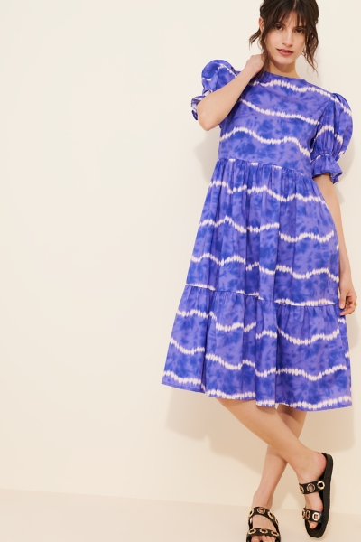 Striped Tie Dye Puff Sleeve Midi Dress | Nuuly