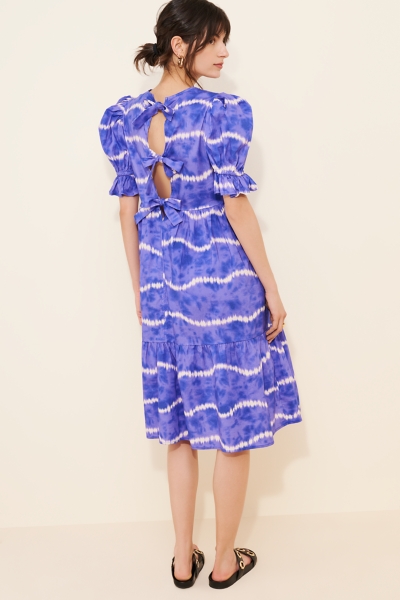 Striped Tie Dye Puff Sleeve Midi Dress | Nuuly