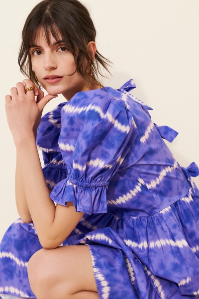 Striped Tie Dye Puff Sleeve Midi Dress | Nuuly