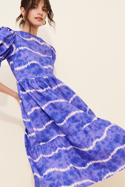 Striped Tie Dye Puff Sleeve Midi Dress | Nuuly