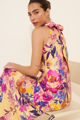 High Neck Pleated Maxi Dress
