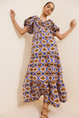 Woven Printed V-Neck Maxi Dress