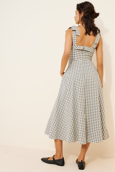 knee length dresses for ladies White Ruffle Accent Shoulder Tie Maternity Midi Dress – PinkBlush